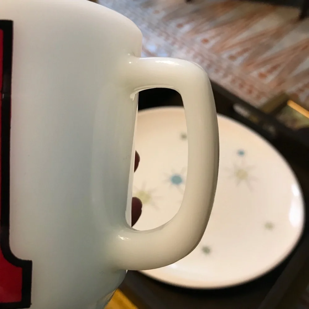 Vintage Anchor Hocking Milkglass Mug Grandad red white black